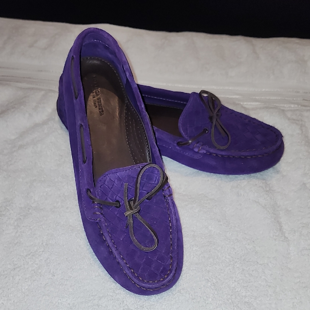 Bottega Veneta Purple Intrecciato Suede Bow Driving Loafers